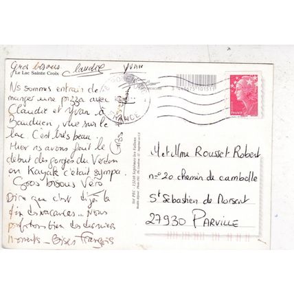 Lac Sainte Croix France Postcard posted creased