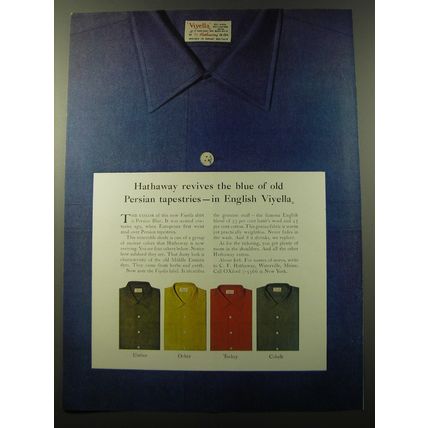 1960 Hathaway Shirts Ad - Hathaway revives the blue of old Persian tapestries