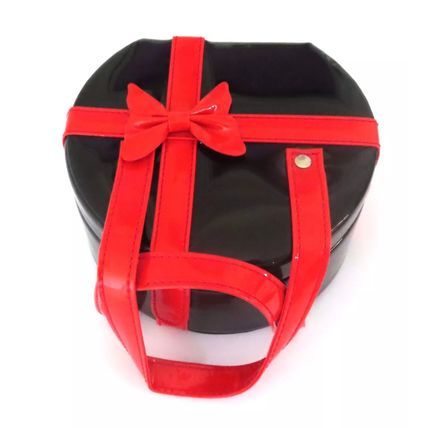 Black & Red Trimming, Handles & Bow Jewellery Box Case 9.5 with Mirror Gift