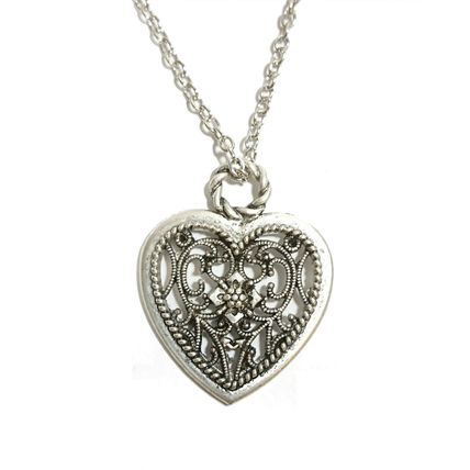 Brown Owl Chakra Beads Antique Silver Heart Silver Heart Pendant Necklace