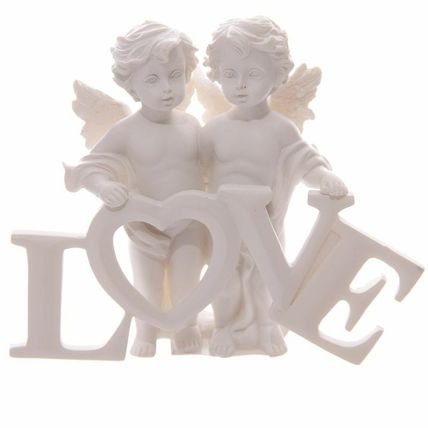 Beautiful White Cherubs Holding LOVE Figurine Ornament