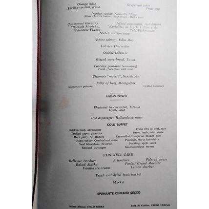 1966 Italian Cruise Ship Menu.