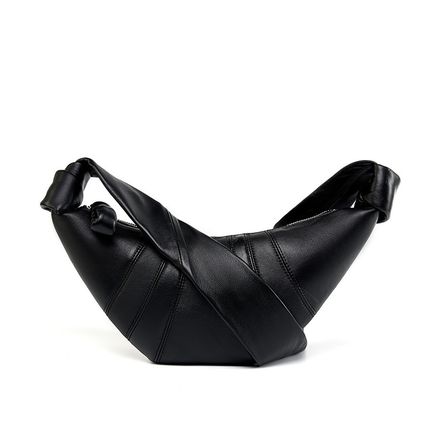 Sheepskin Diagonal Cross Wrapped Genuine Leather Dumpling Wrap Black