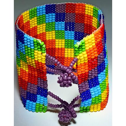 Traditional Huichol Art. Mexico Glass Seed Beads Bracelet. Crazy Waves 9