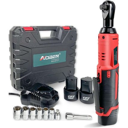 AOBEN Cordless Electric Ratchet Wrench Set, 3/8" 12V Power Ratchet Tool Kit with