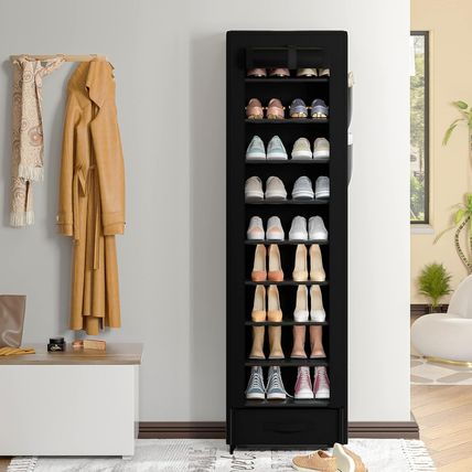Shoes Rack 10 Tier Tall Shoe Rack Narrow Shoe Rack with Storage Box,Fabric Cover