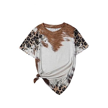 Chestnut Western Leopard Bleached Print Crew Neck T Shirt