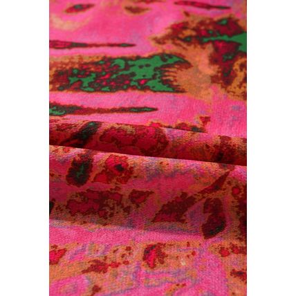 Rose Abstract Print Frilly Neckline Puff Sleeve Blouse