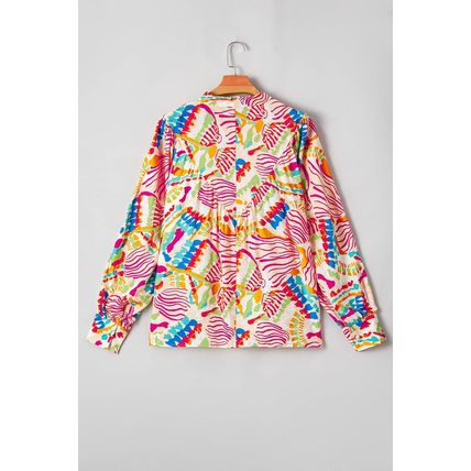 Orange Abstract Printed High Low Oversized Shirt