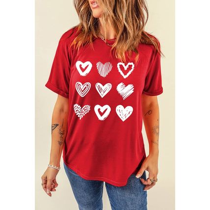 Red Diverse Heart Printed Crewneck Valentines Tee