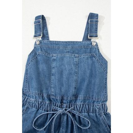 Sky Blue Buckle Straps Bib Style Tied Backless Flared Denim Overall