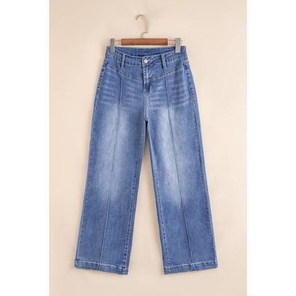 Beau Blue Tailored Center Seam Detail Straight Loose High Rise Jeans