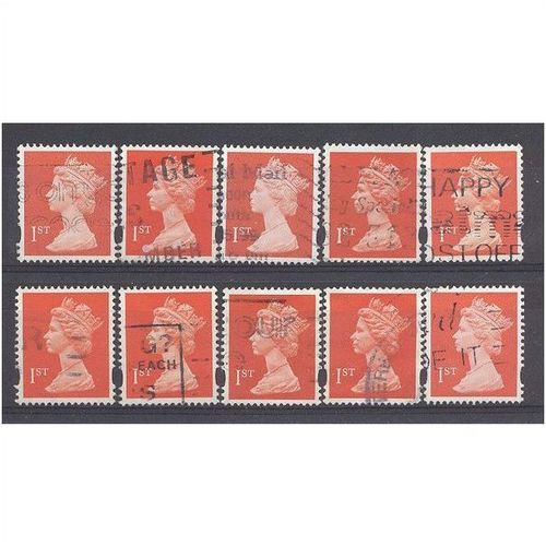 BULK STOCK.(1st) Bright Orange-Red x 10.Type Unchecked.Fine Used.nb12c2