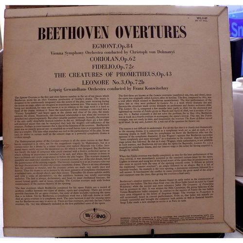 Five Beethoven Overtures - Egmont Op 84 - Coriolan..Fidelio..etc. "Wing" WL1147