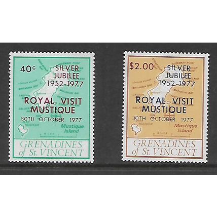 ST VINCENT GRENADINES 1977 SILVER JUBILEE ROYAL VISIT SET 2 VALS M MINT