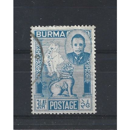 Burma.SG86 3 1/2a Gen.Aung San,Chinthe and Map of Burma (Blue).Fine Used.Jul25b