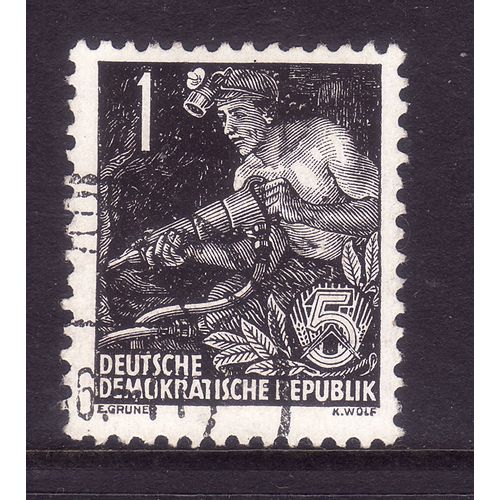 GERMANY EAST 1953 MINER 1pf BLACK FINE USED