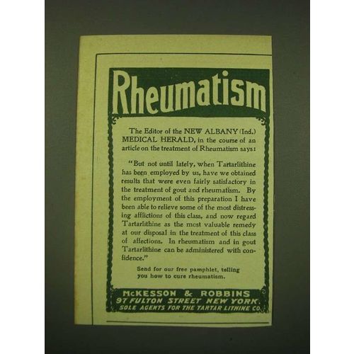 1902 McKesson & Robbins Tartarlithine Ad - editor of New Albany Medical Herald
