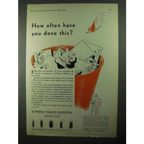 1931 La France and Foamite Fire Extinguisher Ad - Often