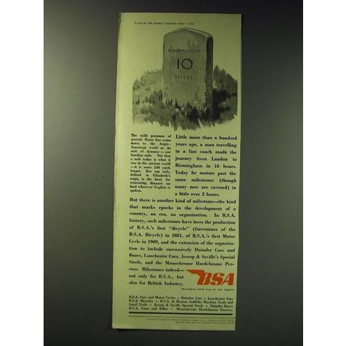 1942 BSA Birmingham Small Arms Ad - Birmingham 10 Miles