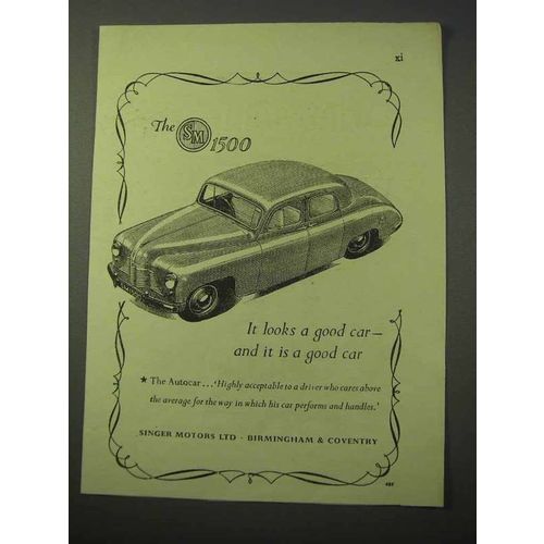1951 Singer Motors 1500 Car Ad - It Looks A Good Car