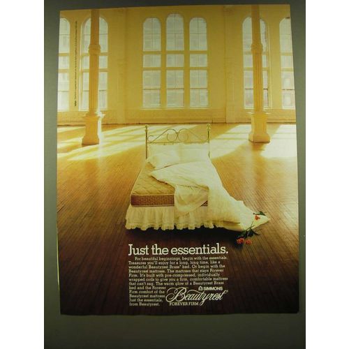 1990 Simmons Beautyrest Brass Bed and Mattress Ad - Just the essentials