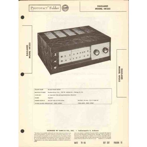 RAULAND model HF355 18 tube AM FM radio receiver Sams Photofact manual