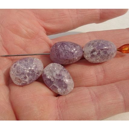 4 Egg Shape Crackle Glass Givre Beads 20x15mm Purple Vintage bd098