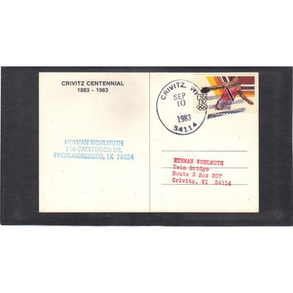 Event Postcard Crivitz Centennial 2048 13c Discus CV03699