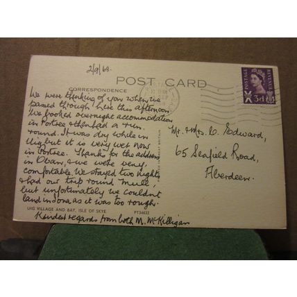 UIG VILLAGE, ISLE OF SKYE, used postcard. 1968 postmark =