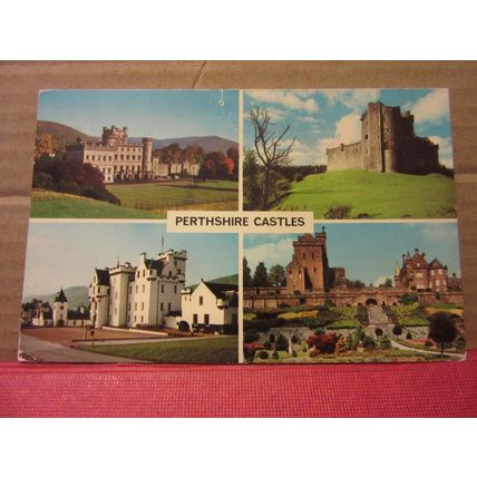 multiview, PERTHSHIRE CASTLES county... used postcard by Colourmaster 1976 pm =