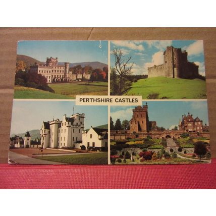 multiview, PERTHSHIRE CASTLES county... used postcard by Colourmaster 1976 pm