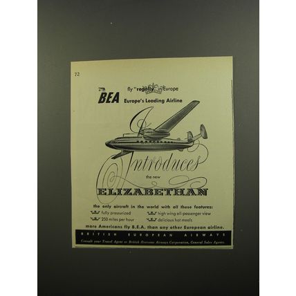 1952 BEA British European Airways Ad - BEA fly regally in Europe