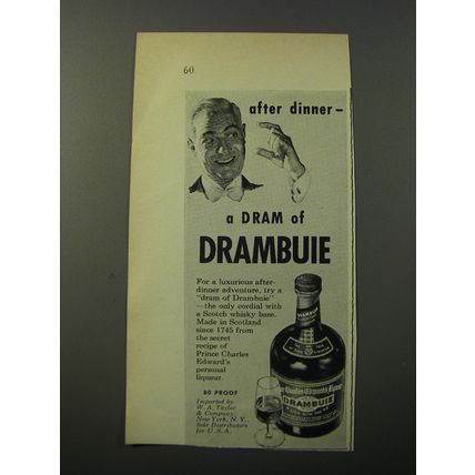 1953 Drambuie Liqueur Ad - After dinner - a dram of Drambuie