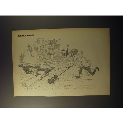 1953 Cartoon by George Price - Mowing Lawn