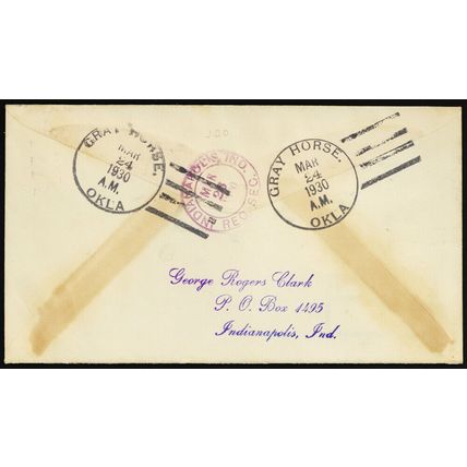 Horse 1930 Gray Horse, OKLA RARE Fancy Cancel Registered Cover - Stuart Katz