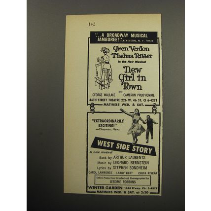 1957 Broadway Plays Advertisement - New Girl in Town and West Side Story