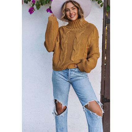 Cuddle Weather Cable Knit Handmade Turtleneck Sweater