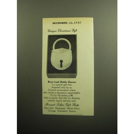 1958 Bonwit Teller Brass Lock Bottle Opener Ad - Unique Christmas Gift