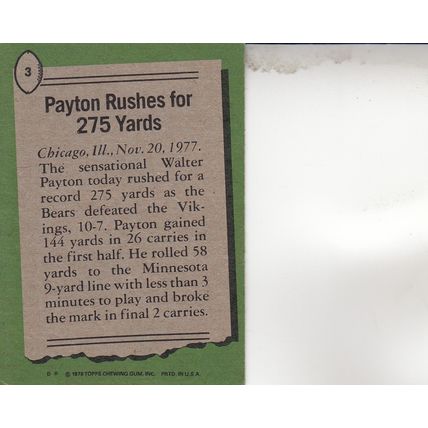 WALTER PAYTON 1978 AUTOGRAPHED CHICAGO BEARS HOF SB CHAMPION RUNNING BACK CARD