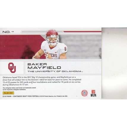 BAKER MAYFIELD ROOKIE 2018 AUTOGRAPHED TAMPA BAY BUCCANEERS PLAYOFF QUARTERBACK