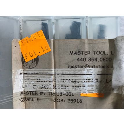 LOT 9 MASTER TOOLS 949-301531 INSERT HOLDER CARTRIDGE 949-301531 REV-D,TRC13-001