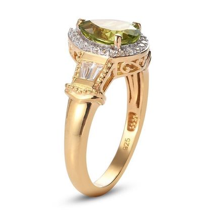 2.25ct Hebei Peridot Zircon Pear Halo Ring Size T½ 14k Gold Overlay 925 Silver