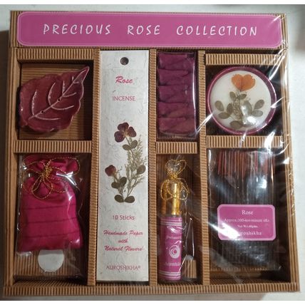 Precious Rose Gift Set From Auroshikha, Incense/Holder/Oil/Sachet/Candle, New