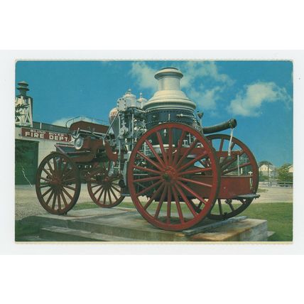 Old Faithful Pumper Wagon Fire Fight Blind River Ontario Canada Chrome Postcard