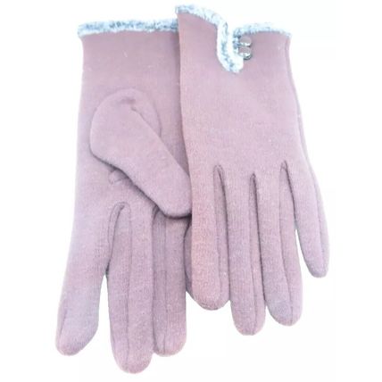 Ladies Gloves Brown with Button Detail Clothing Accessory 23.5 CM