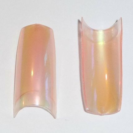 100 Nail Tips Light Nude Orange Pearl Transparent Coloured French Acrylic Gel