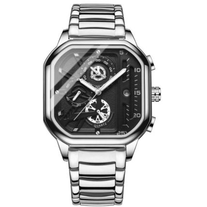 BINBOND B6577 30M Waterproof Luminous Square Quartz Watch, Black Leather-Rose Go