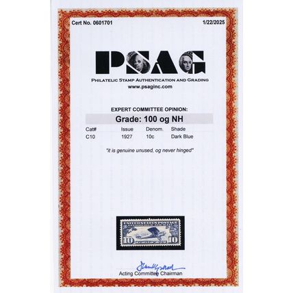 C10, Mint Superb NH 10¢ With Graded 100 PSAG Certificate * Stuart Katz