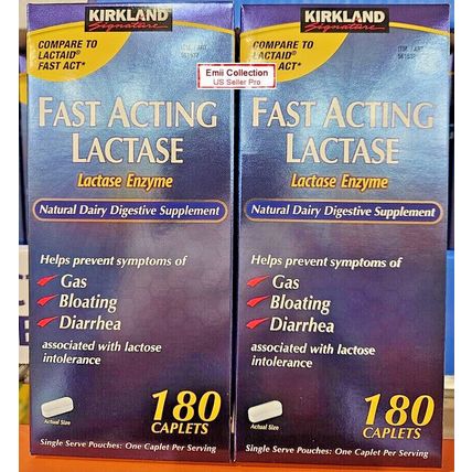 Kirkland Signature Fast Acting Lactase Enzyme Dairy Digestive 180 Caps (2 Boxes)